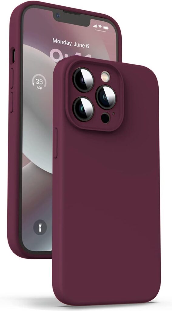 LOXXO® Square Candy Case Compatible for iPhone 13 Pro Max Shockproof Slim Back Cover Liquid Silicone Case with Camera Protection (Wine Red)