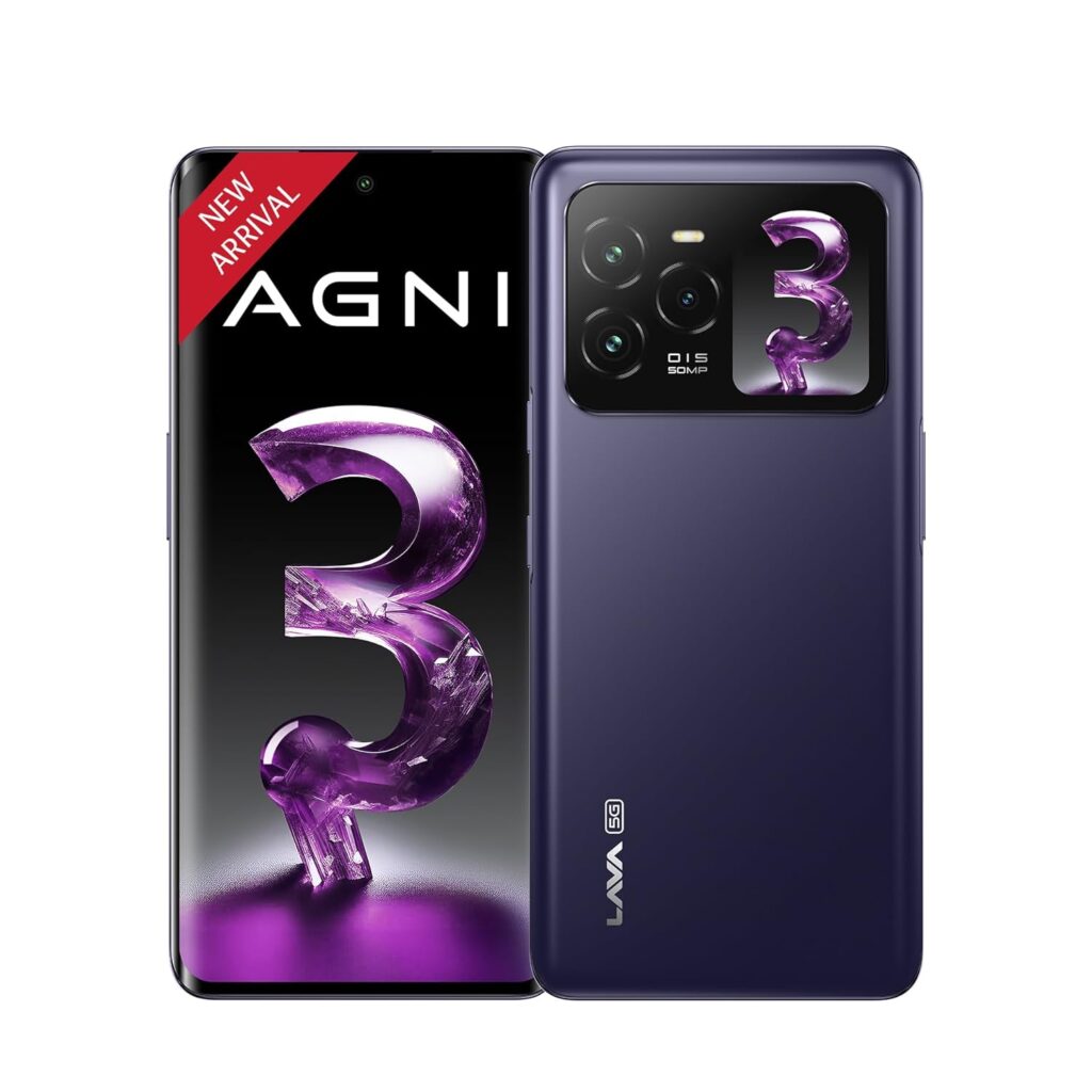 Lava Agni 3 5G (Heather Glass, 8GB+128GB) | India's 1st Dual AMOLED | 1.5K Curved Display | Dimensity 7300X | 50MP Triple AI Telephoto Camera | 66W Fast Charge | with Charging Adapter