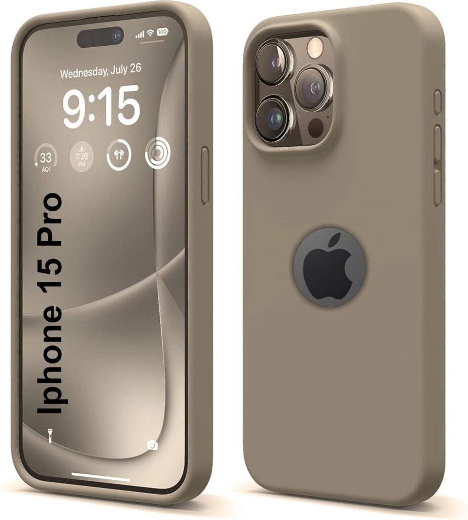 Liquid Silicone Case for iPhone 15 Pro 6.1-Inch, Logo Cut Silky-Soft Touch Full-Body Protective Phone Case, Shockproof Back Cover for iPhone 15 Pro (Clay)