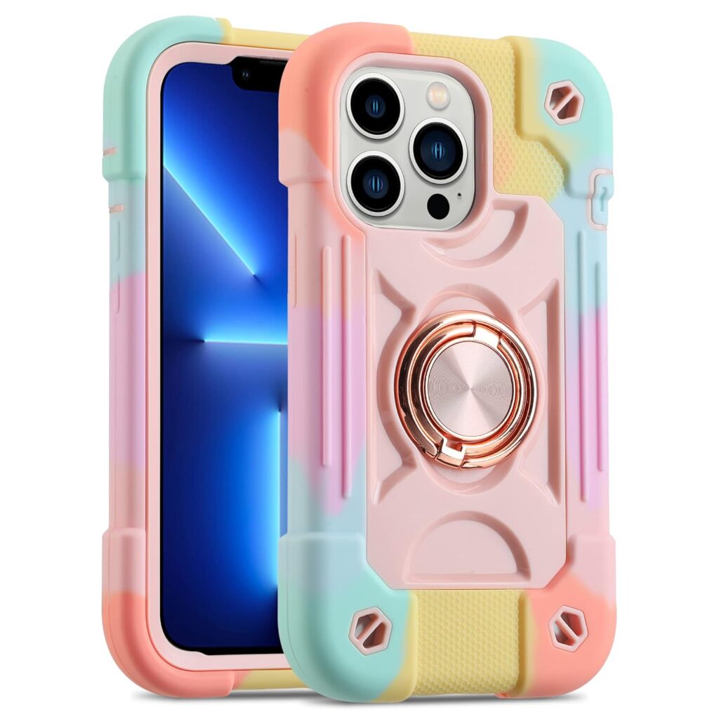 MARKILL Plastic, Silicone Compatible with iPhone 13 Pro Max Case 6.7 Inch with Ring Stand, Heavy-Duty Military Grade Shockproof Case Phone Cover with Magnetic Car Mount For iPhone 13 Pro Max.
