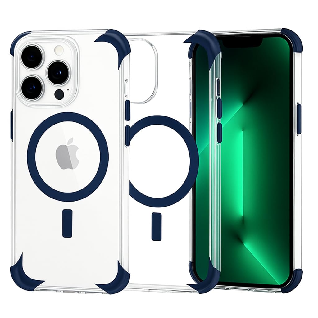 MILLION CASES Mag-Safe Smart Grip Case for iPhone 13 Pro Max, iPhone 13 Pro Max Back Cover Case - TPU | Navy Blue+Transparent