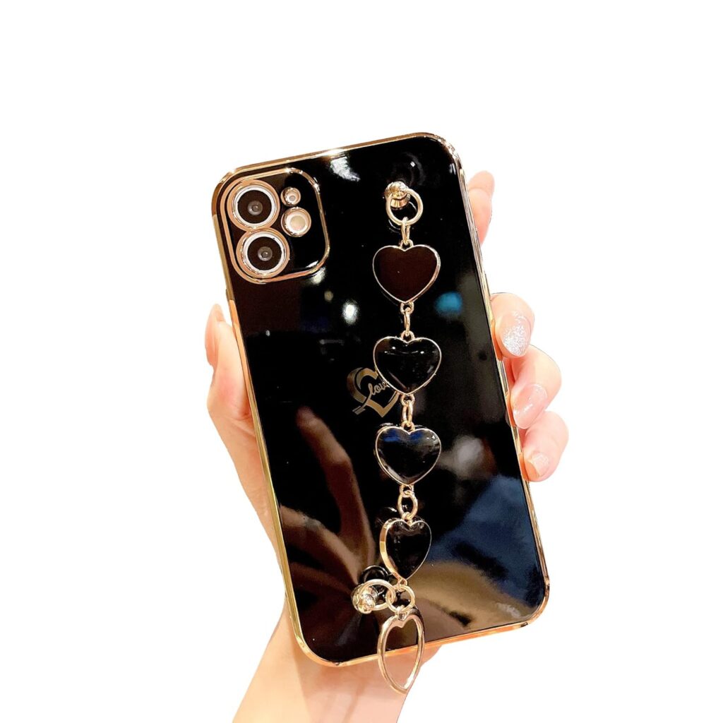 MVYNO Trendy Compatible with iPhone 13 Pro Max Cover with Comfortable Back Hearts Holders | Elegant Exclusive Case (Silicone, Compatible with iPhone 13 Pro Max, Black Hearts Holder)