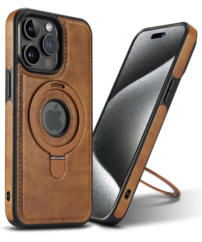 Magnetic for iPhone 13 Pro Max Leather Case,Invisible Stand [Compatible with Magsafe] Slim Kickstand Phone Cove (Brown, iPhone 13 Pro Max)