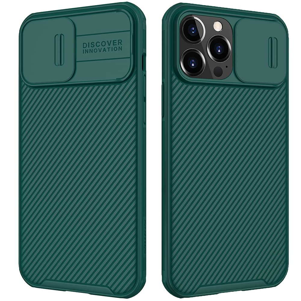 Mangix iPhone 13 Pro Max Case with Camera Cover, Slim Fit Thin Polycarbonate Protective Shockproof Cover with Slide Camera Cover, Upgraded Case for Apple iPhone 13 Pro Max (Green)