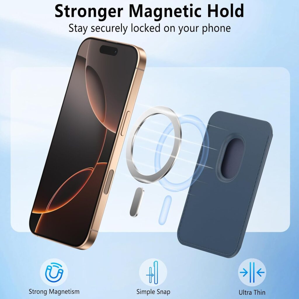 Meliya Magnetic Wallet Card Holder (MagFit) Designed for MagSafe for iPhone 16 Plus Pro Max, iPhone 15, iPhone 14, iPhone 13, iPhone 12 Models, Unisex Adult Leather Magnetic Card Wallet Holder (Blue)