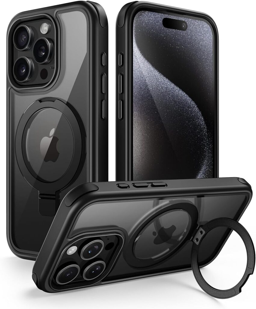 Mobnano for iPhone 15 Pro Case, Compatible with MagSafe, Multicolor Protective Shockproof Bumpers, Crystal Clear Case with Magnetic Ring, Not Yellowing Slim Cover for Men Women - Black/Red