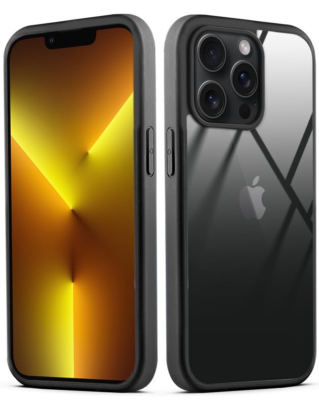 Mr. Case Back Cover Compatible with iPhone 13 Pro Max | 360 Degree Protection | Shockproof Transparent Hard Back Shockproof Bumper - PC & TPU, Black Bumper