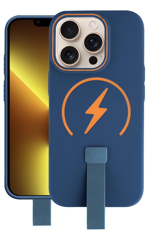 Mr. Case Back Cover for iPhone 13 Pro Max Compact and Stylish Silicon Finish Hard Back | Integrated Grip Strap | Wireless Charging Support - Blue