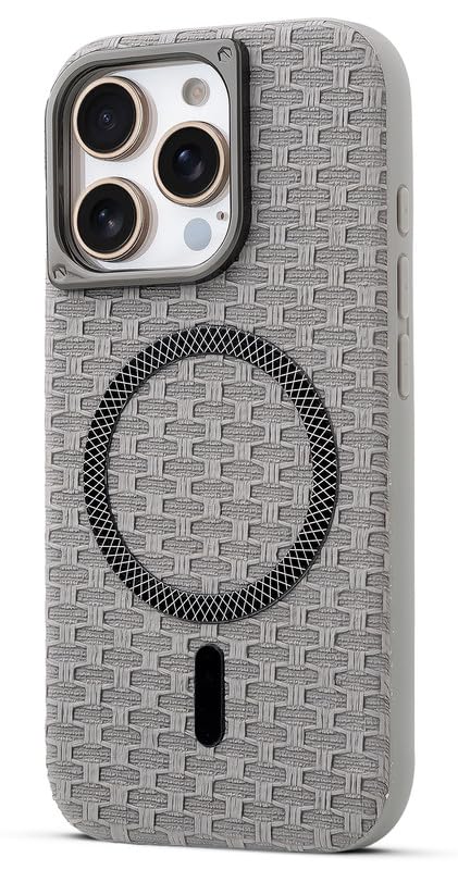 Mr. Case Woven Pattern Back Cover for iPhone 15 Pro Max | Compatible with Wireless Charging | Anti-Slip | Durable Phone Case - Grey