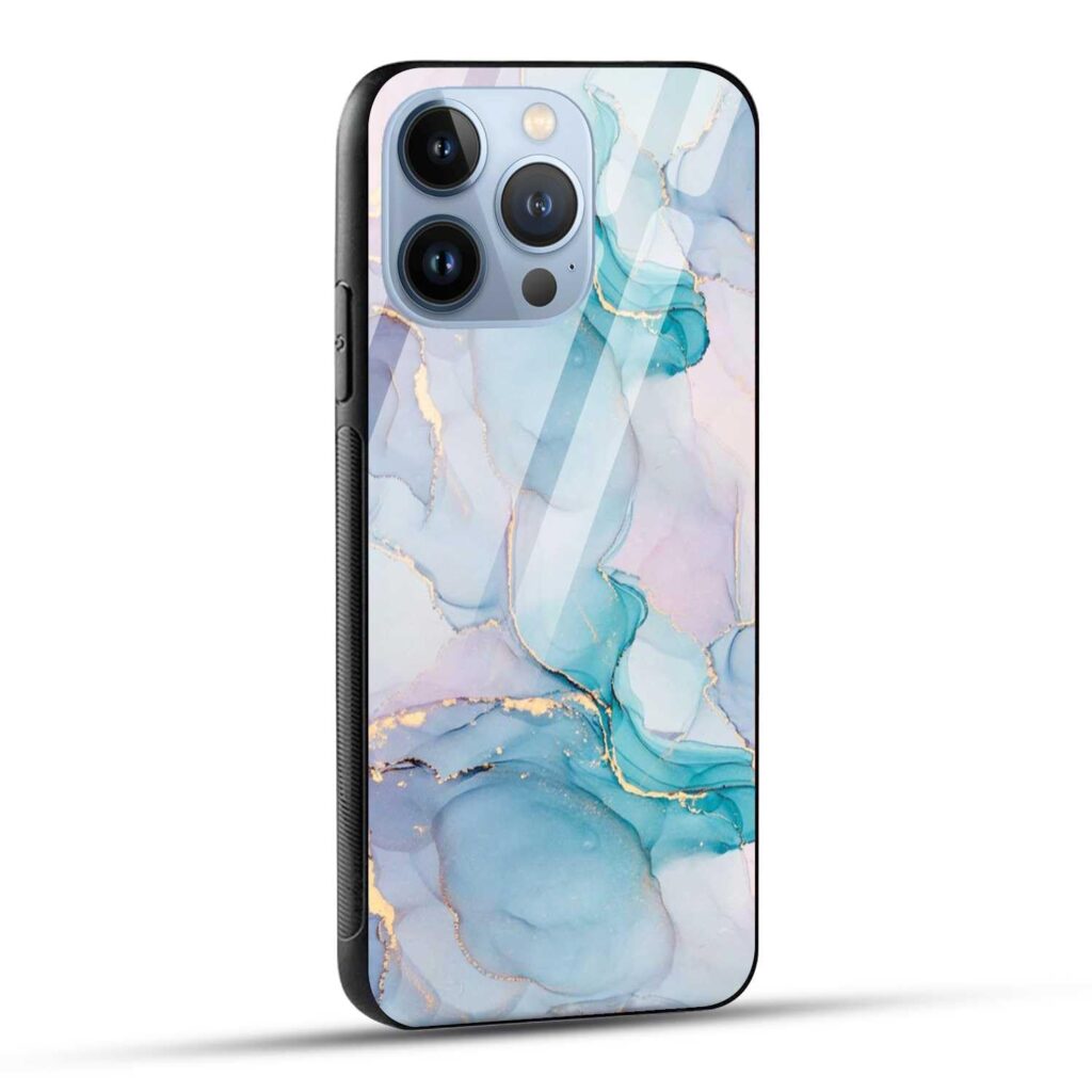 NDCOM for iPhone 13 Pro Max Back Cover Blue Marble Printed Glass Case