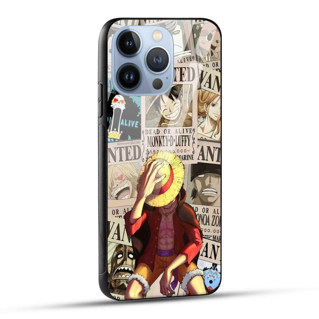 NDCOM for iPhone 13 Pro Max Back Cover Glass Case Anime One Piece Wanted Luffy