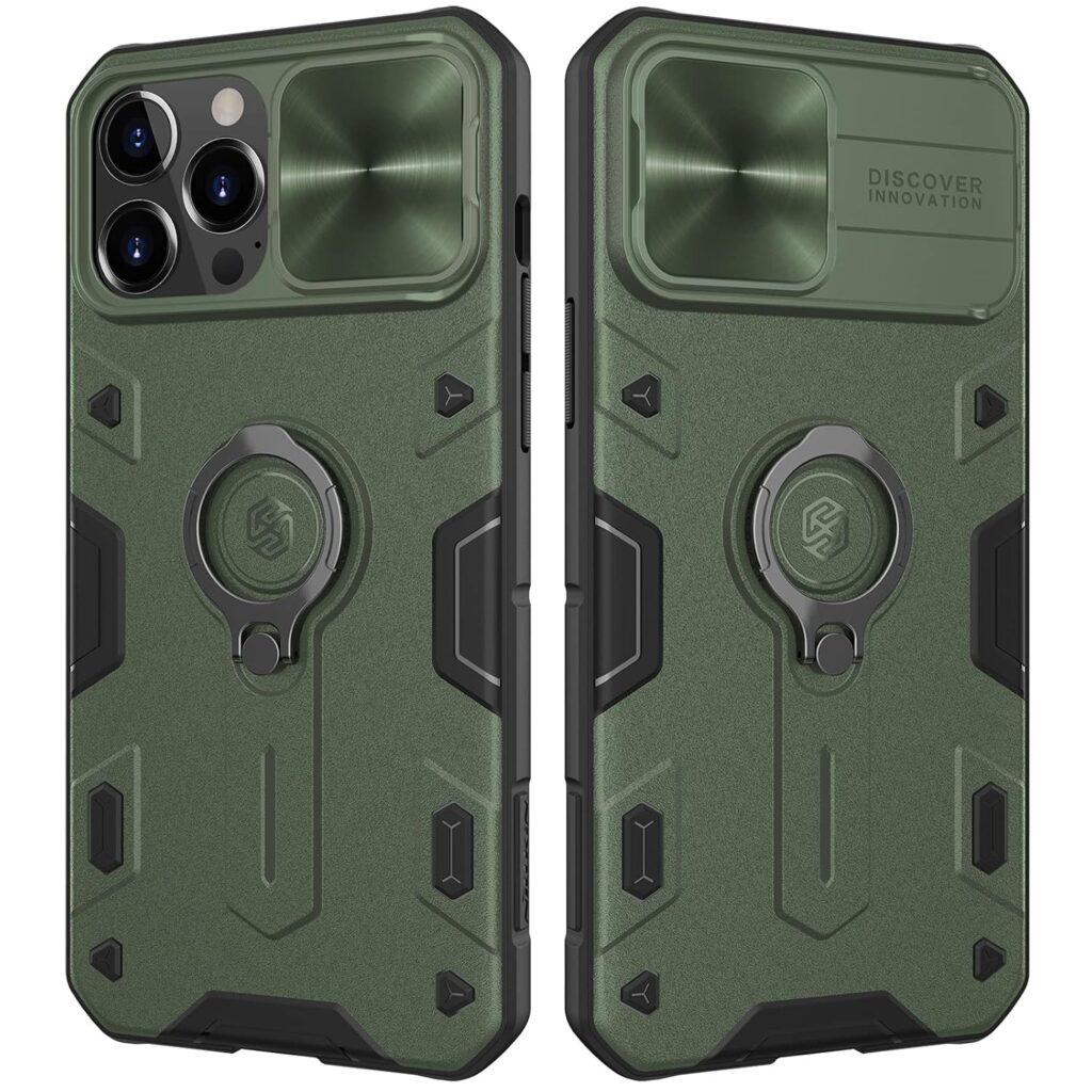 Nillkin Armor Case Compatible with iPhone 13 Pro Max Case, [Built in Kickstand & Camera Protector] Shockproof Hard PC & Soft Silicone Bumper Hybrid Cover Phone Case for Phone 13 Pro Max 6.7'' Green