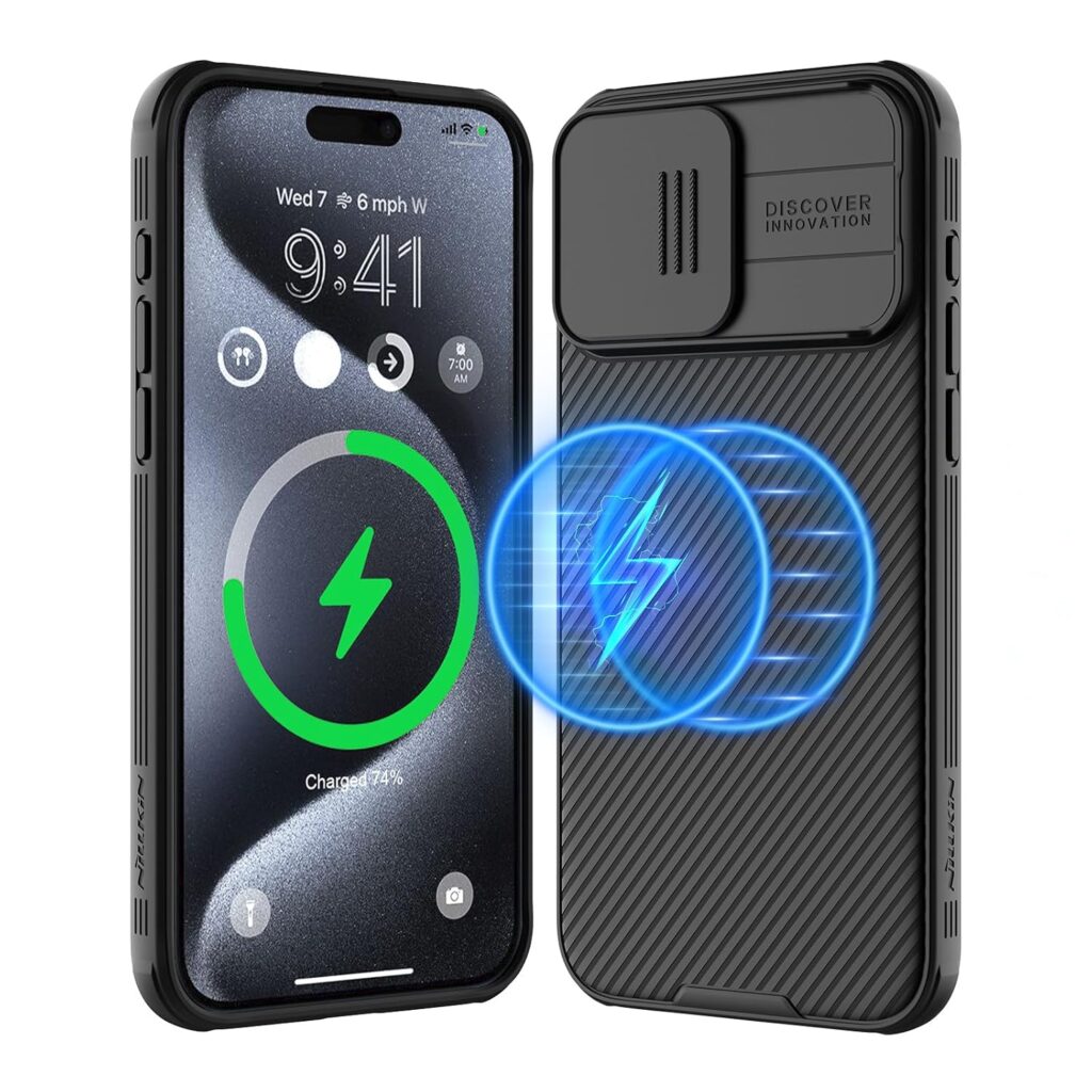 Nillkin Case for Apple iPhone 15 Pro (6.1" Inch) Camshield Pro Magnetic Case Works with Magsafe Charger Camera Slider Double Layered Protection TPU + PC Black Color