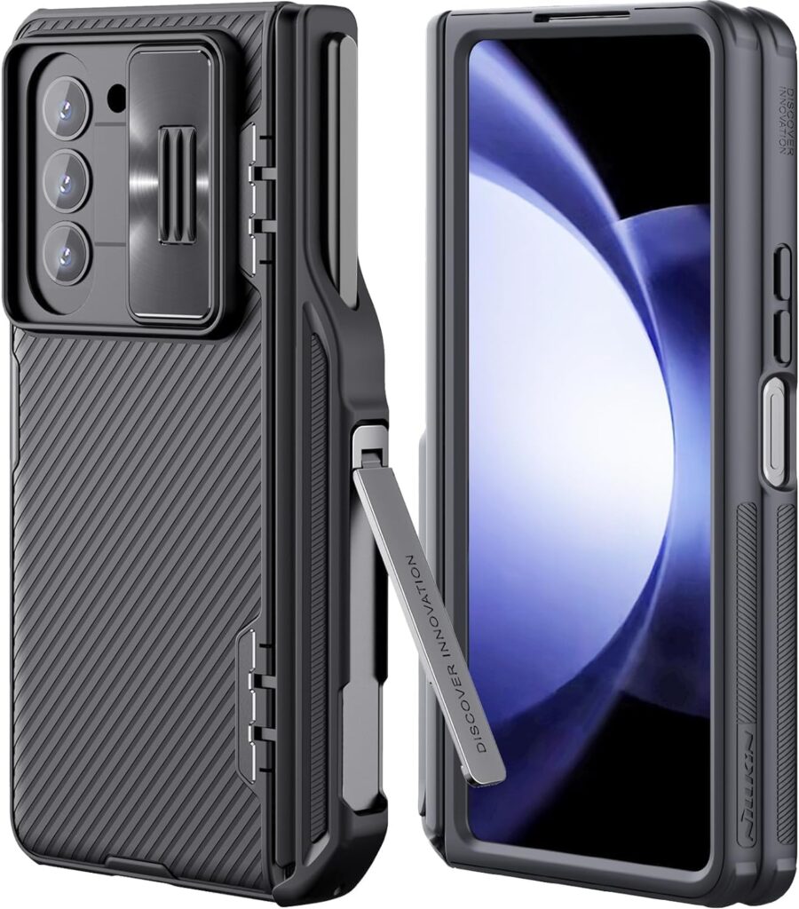 Nillkin Polycarbonate Case for Samsung Galaxy Z Fold 5 (7.6" Inch) Camshield Fold Pen Slot Inbuilt Phone Stand Holder Camera Slider Black