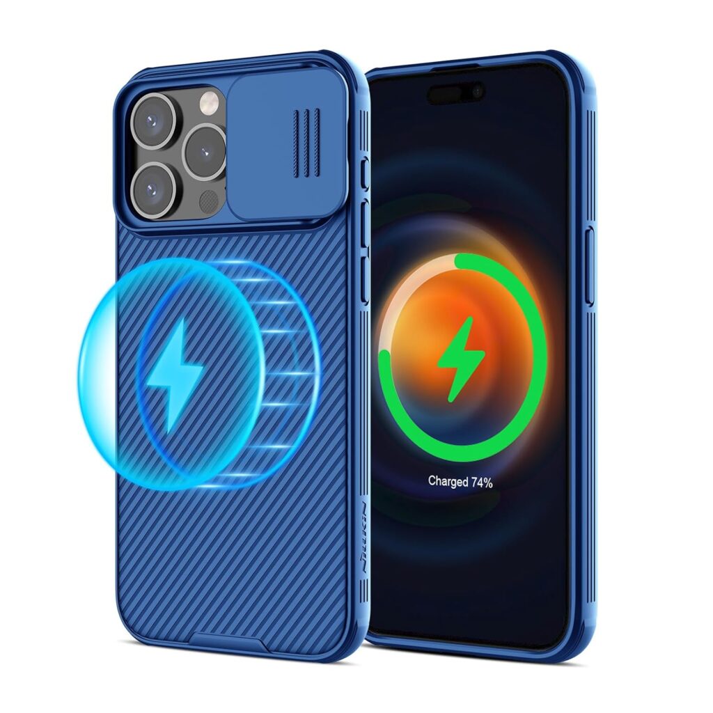 Nillkin for iPhone 15 Pro Case with Camera Cover, Compatible with MagSafe, CamShield Pro Magnetic 15 Pro 5G Car Mount Case 6.1’’, Built-in Magnet Circle (Blue)