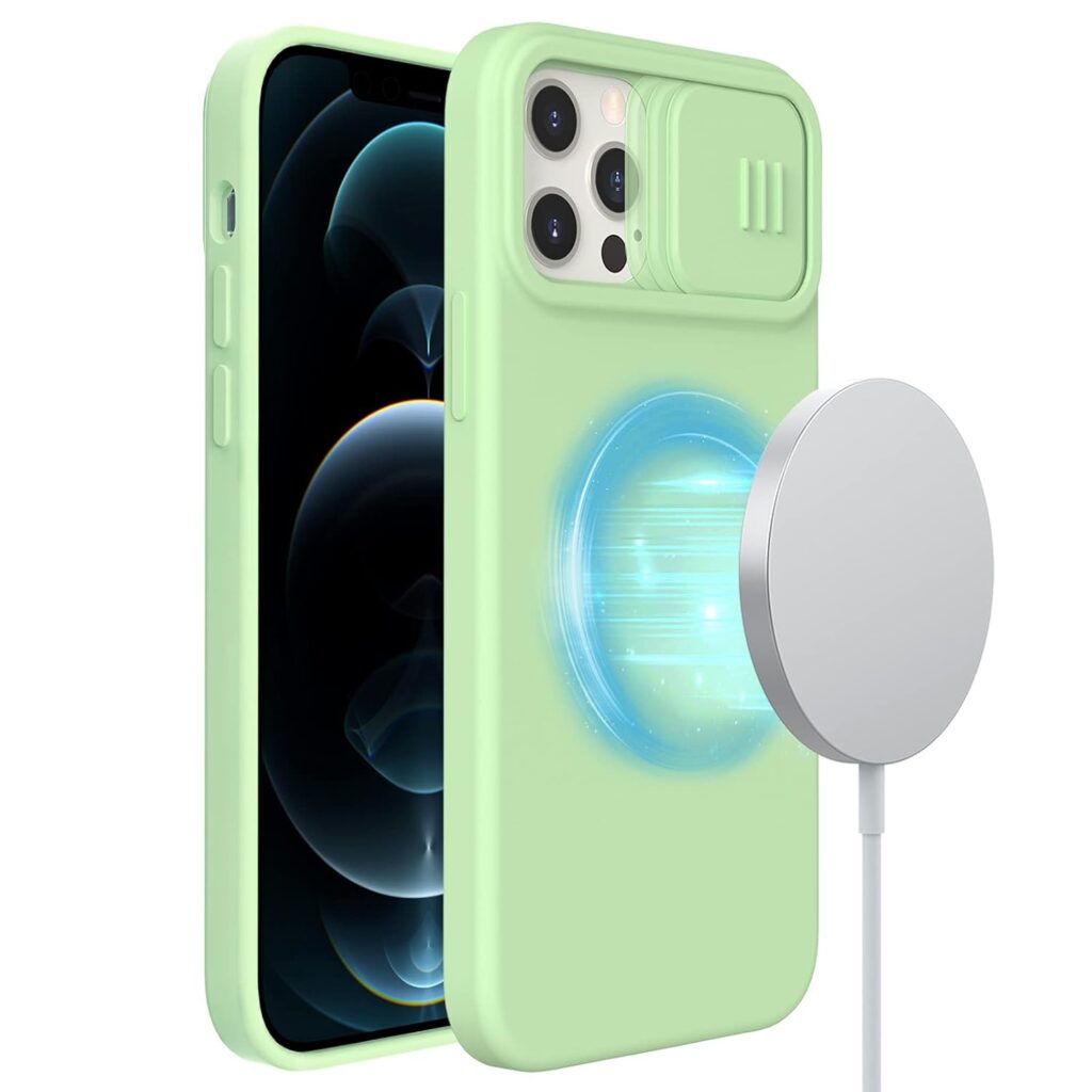 Nillkin iPhone 13 Pro Max Magnetic Case Compatible with Magsafe, CamShield Silky Silicone Case with Slide Camera Cover 6.7 inch, Built-in Magnet Circle - Green