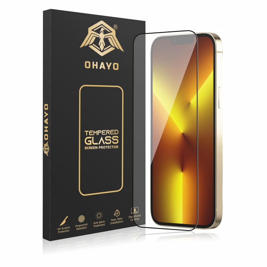 OHAYO Military Strength Tempered Glass Screen Protector For iPhone 13 Pro Max/14 Plus | 9H+ Hardness, Strong Protection, Full Screen Edge-to-Edge Cover, Scratch Resistant, Bubble-Free Install, Ultra HD Clarity