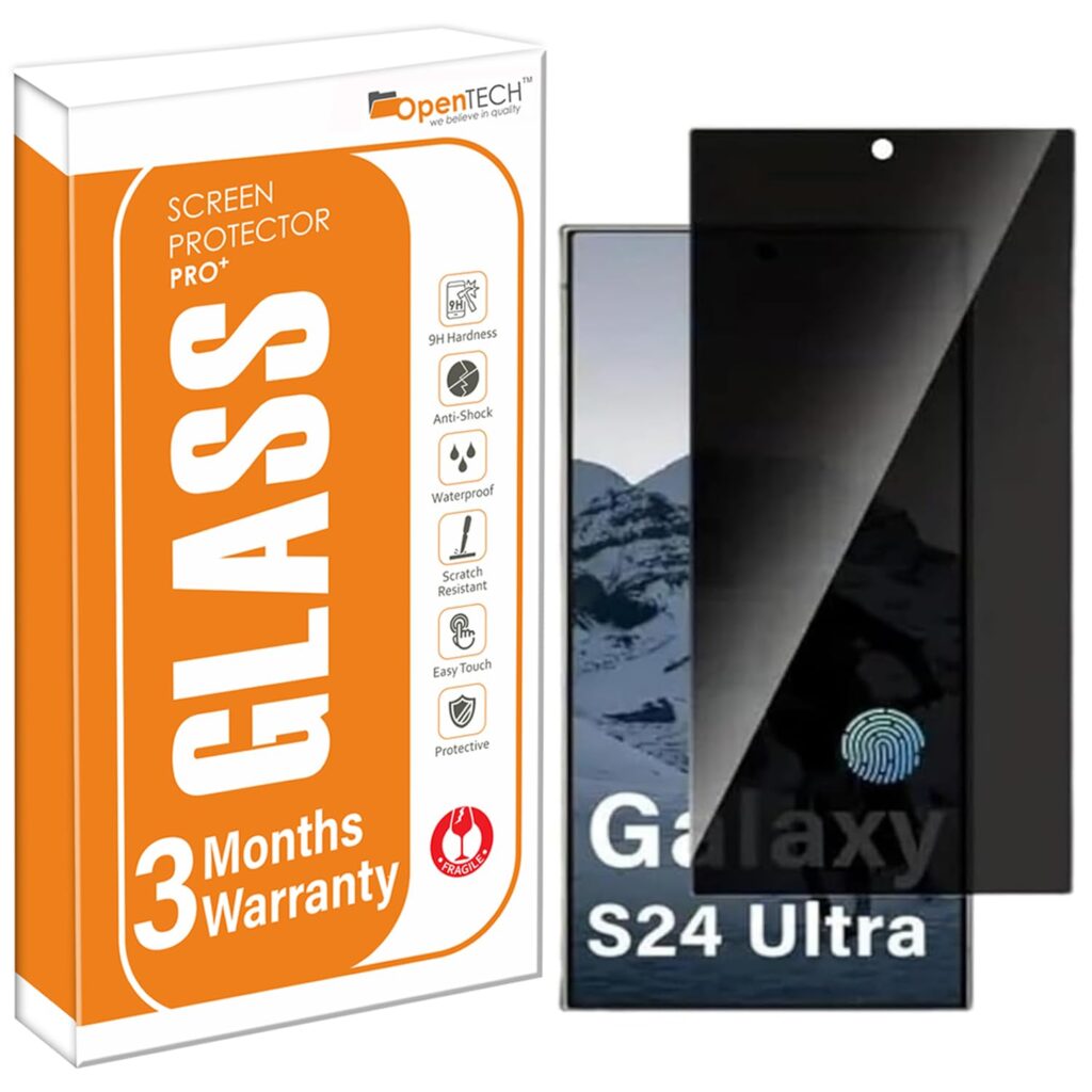 OpenTech® Privacy Tempered Glass Screen Protector Compatible for Samsung Galaxy S24 Ultra with Edge to Edge Coverage and Easy Installation kit
