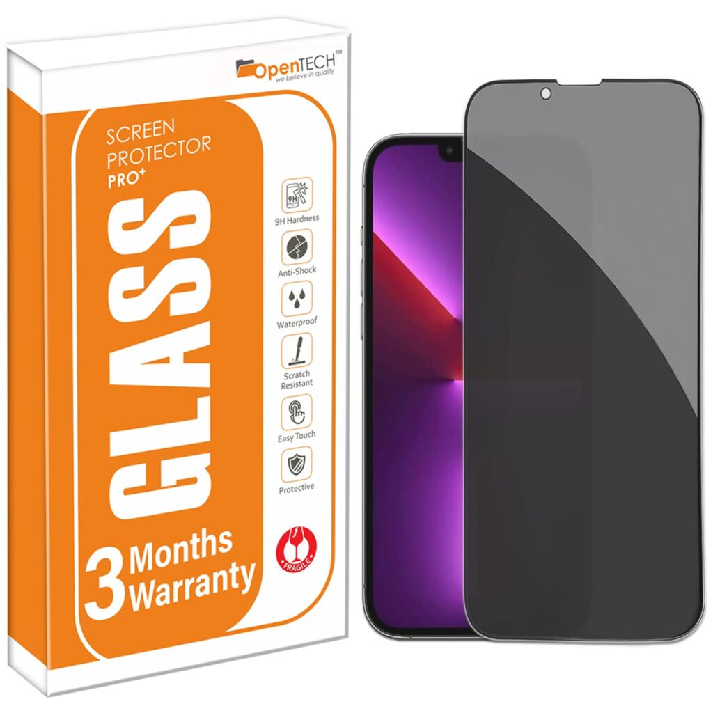 OpenTech® Privacy Tempered Glass Screen Protector Compatible for iPhone 13/13 Pro / 14 / 16e (6.1 Inches) with Edge to Edge Coverage and Easy Installation kit