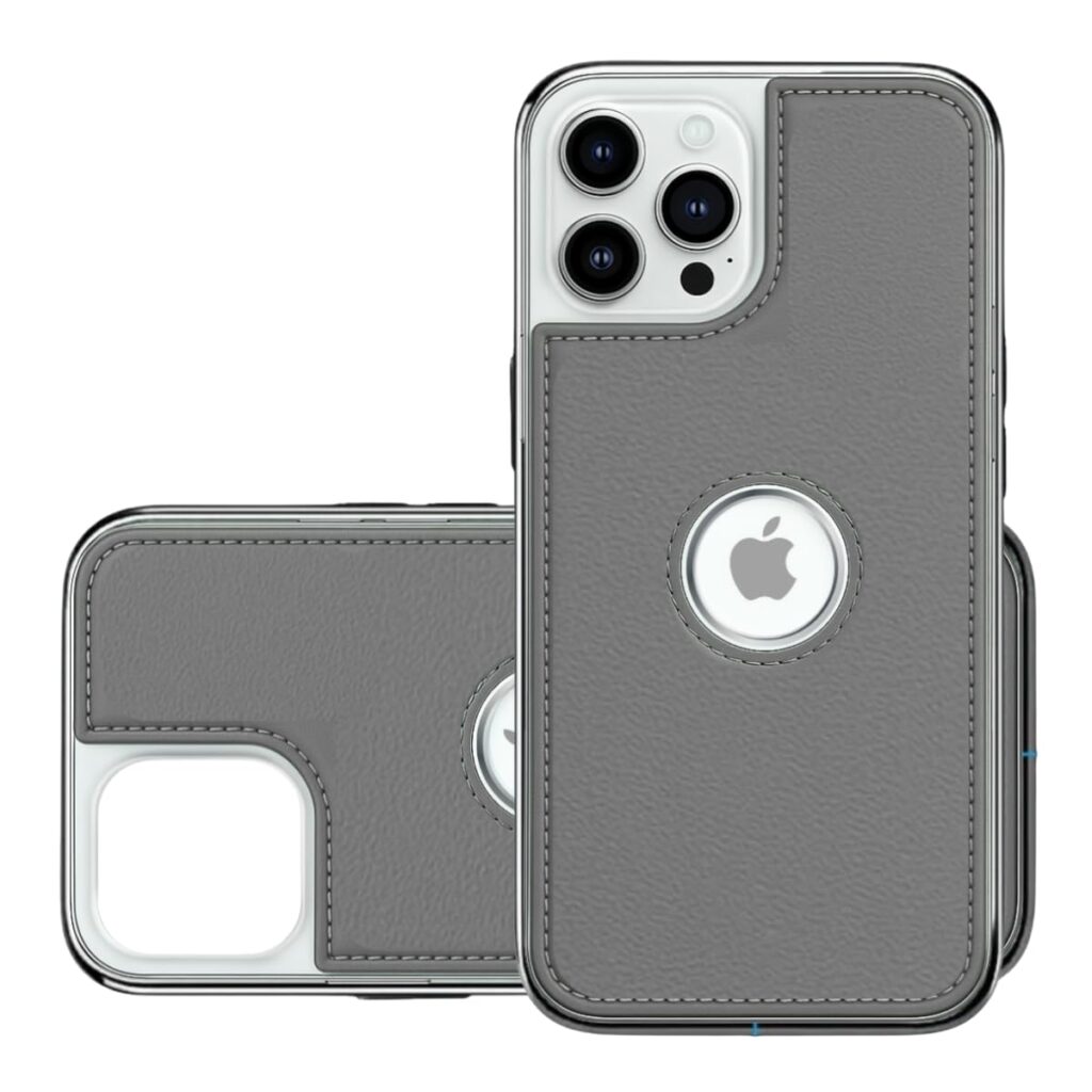 Original Hybrid Flexible Leather Case Cover for iPhone 15 Pro Max (6.7-Inch, Gray) | Military-Grade Shockproof Protection | Electroplated Sides Raised Edges | Slim Scratch-Resistant Anti-Yellowing