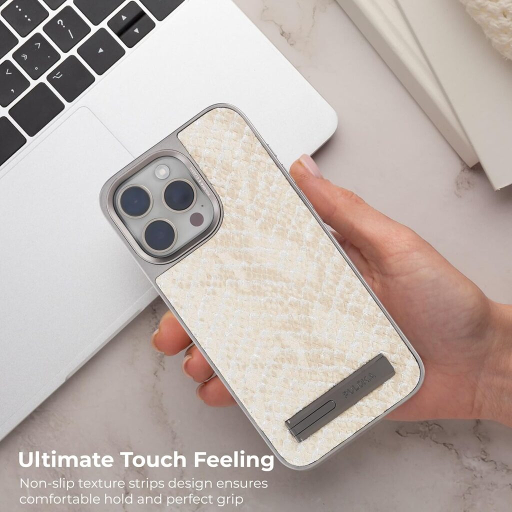 PULOKA for iPhone 13 PRO MAX Case, Back Cover with Kickstand & Metal Camera Ring & 360° Military-Grade Protection, | Ultra Hybrid Slim Case – White