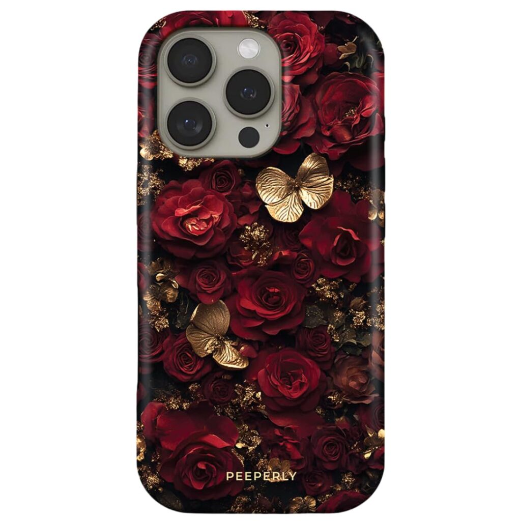 Peeperly Royal Rose Luxe Crystal Case Compatible with iPhone 13 Pro Max, iPhone 13 Pro Max Back Cover Case- PC + Silicone