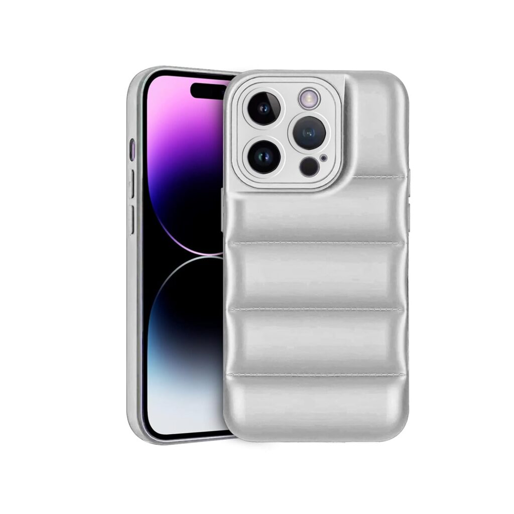 Plus Puffer Case Camera Protection Soft Back Cover for Apple iPhone 14 Pro Max - Silver