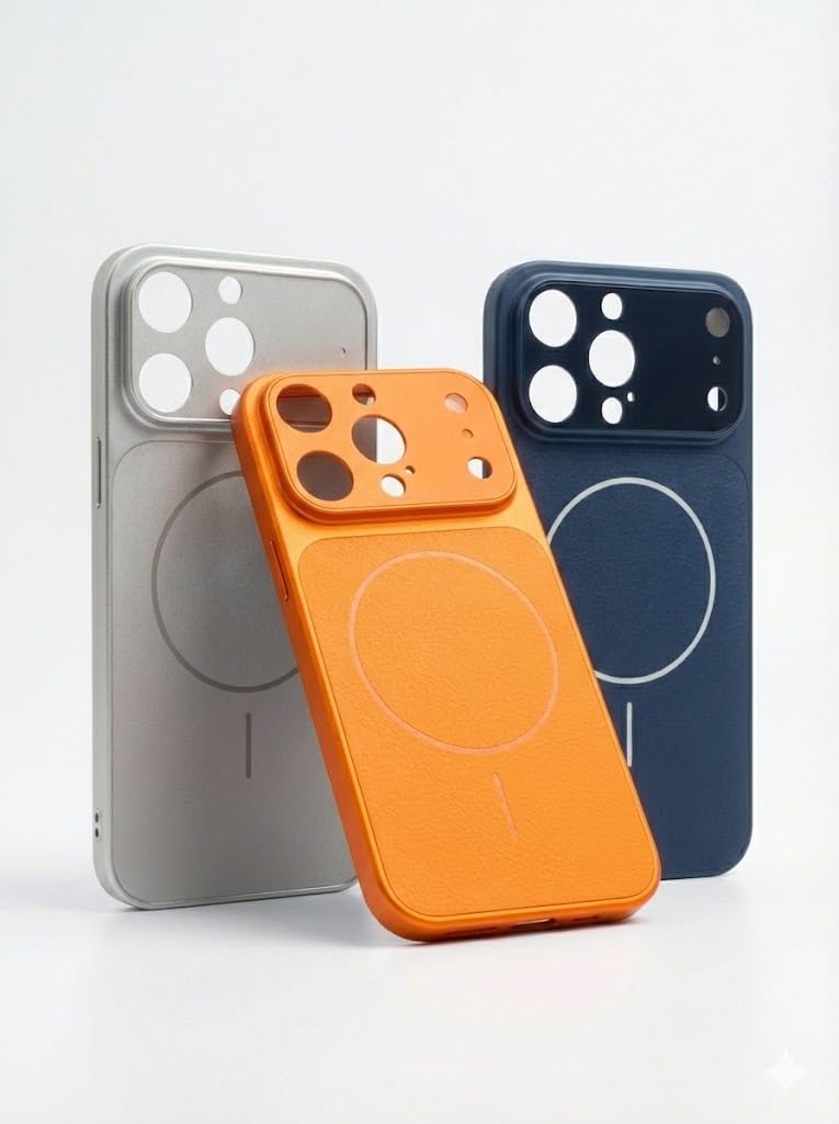 Premium Metal i Phone 14 Pro Max into 17 Pro Series Case, Coral Orange Silicone, Wireless Charging Compatible, Camera Protection, Professional Design (Blue, i Phone 14 Pro Max into 17 Pro Max)