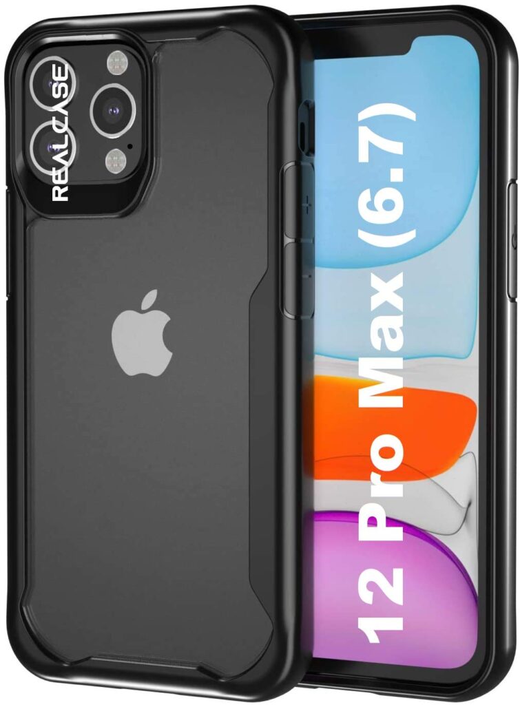 REALCASE iPhone 12 Pro Max (6.7) Case Back Cover, Clear Transparent Gel TPU Bumper Back Cover for Apple iPhone 12 Pro Max (6.7) Launch Offer (E Black)