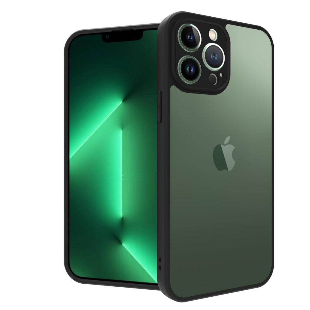 RIGGEAR Shockproof Sleek Hybrid Armor Back Cover Case with Drop Protection Corner Airbags for Apple iPhone 13 Pro Max (Clear PC+ Black TPU Bumper)