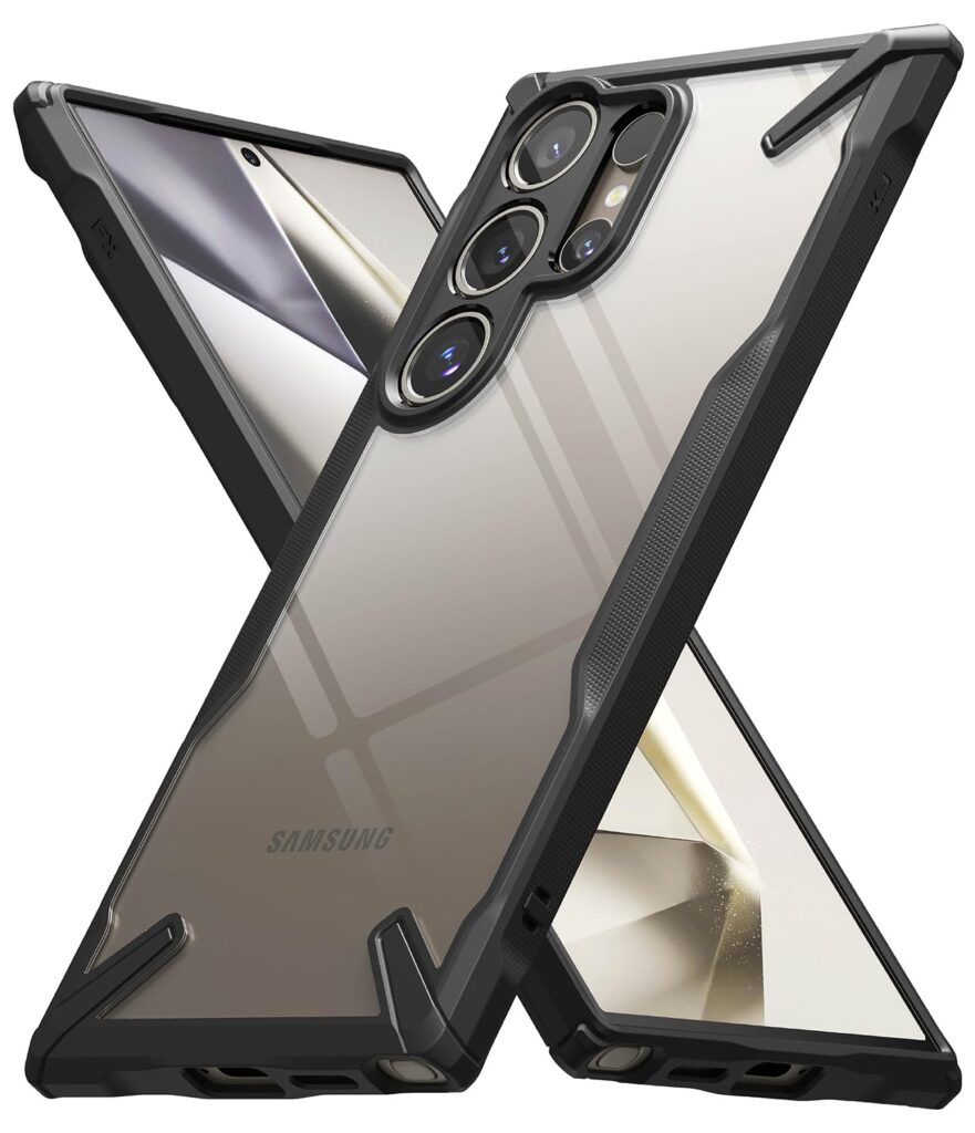 Ringke Fusion-X Compatible with Samsung Galaxy S24 Ultra Case Cover Transparent Hard Back Soft Flexible TPU Bumper Scratch Resistant Shockproof Protection Samsung S24 Ultra Back Cover - Black