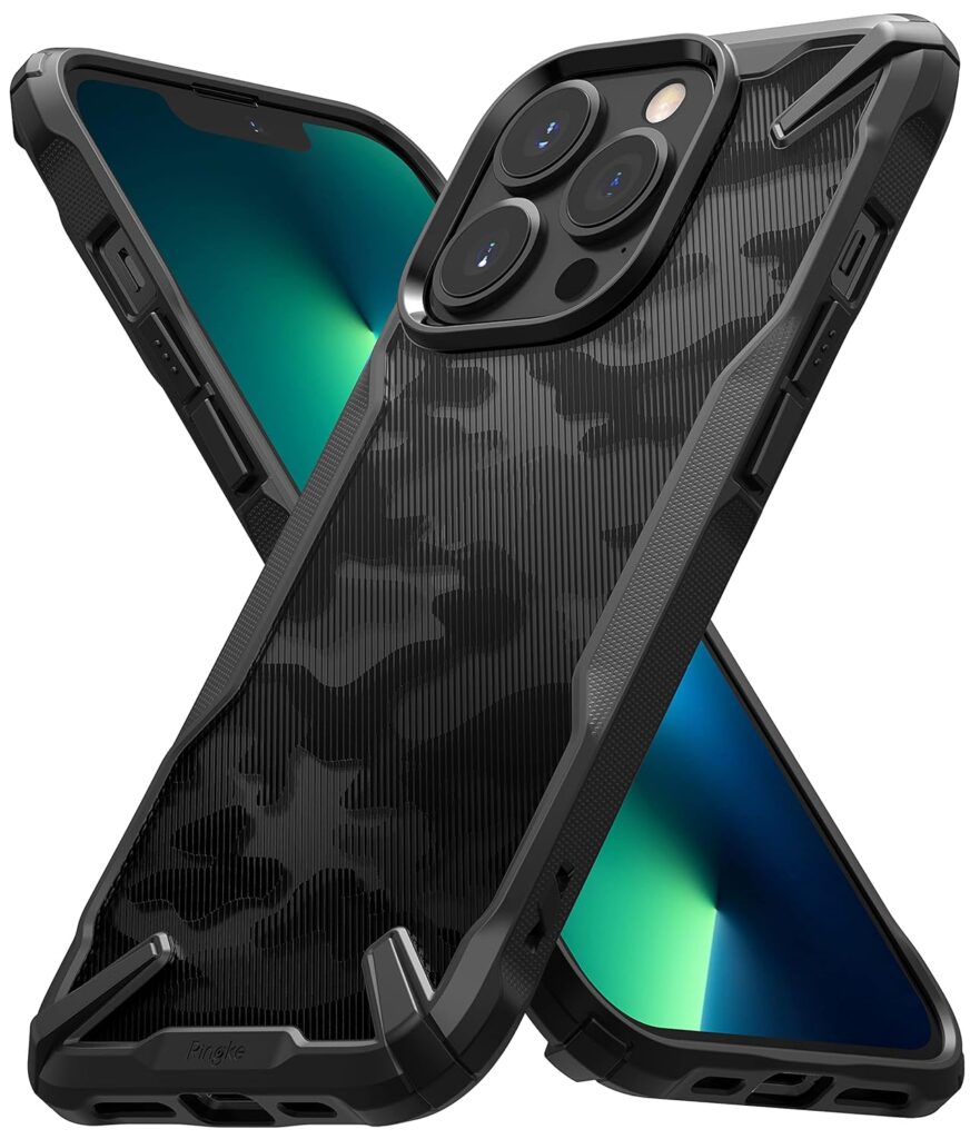 Ringke Fusion-X Compatible with iPhone 13 Pro Max Case Back Cover Transparent Hard PC Back TPU Bumper Impact Resistant Shockproof Protection - Camo Black