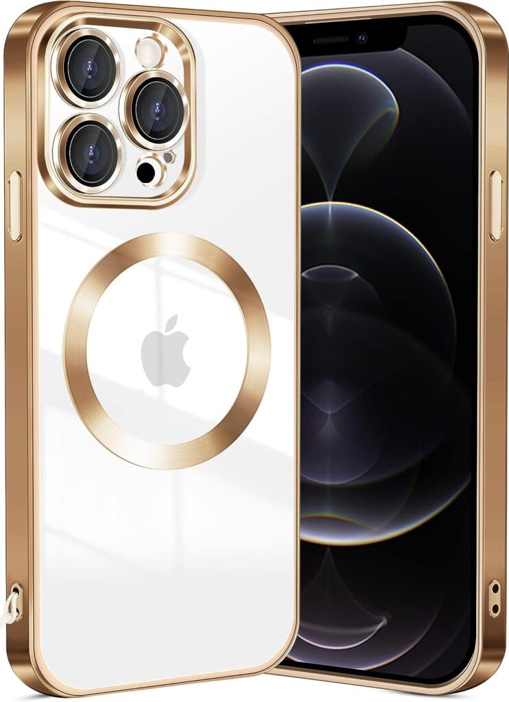 SHINESTAR Electroplated Logo View Case for iPhone 12 Pro Max, Camera Lens Full Protection Luxury Electroplated Transparent TPU Slim Back Cover for iPhone 12 Pro Max - Gold