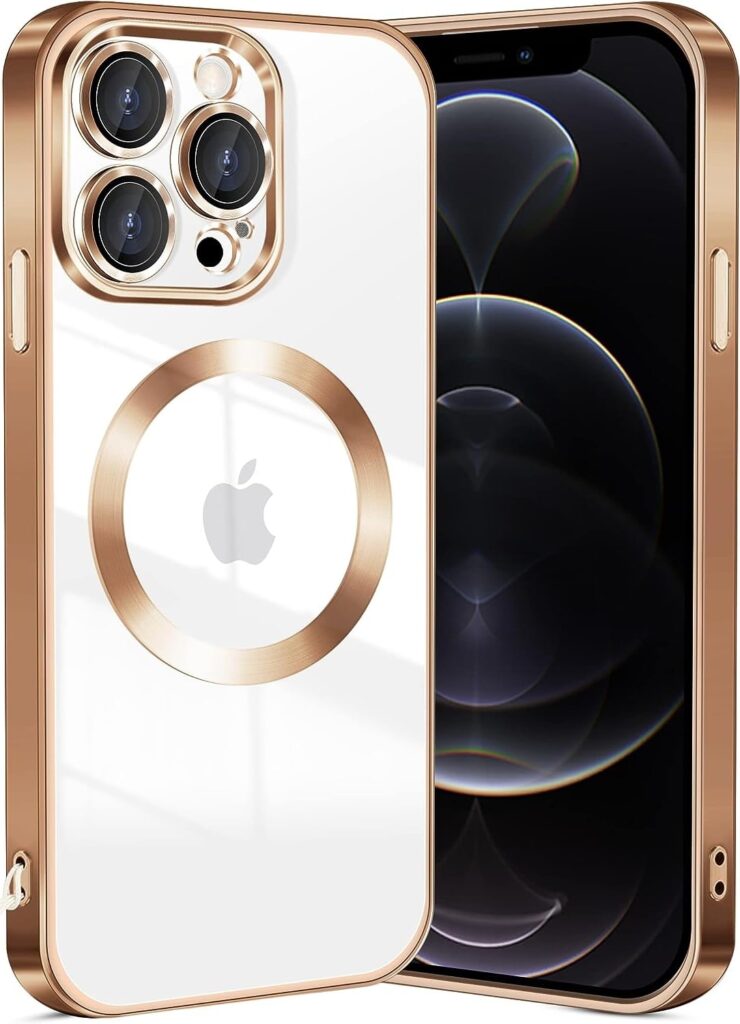 SHINESTAR Electroplated Logo View Case for iPhone 13 Pro Max, Camera Lens Full Protection Luxury Electroplated Transparent TPU Slim Back Cover for iPhone 13 Pro Max - Gold