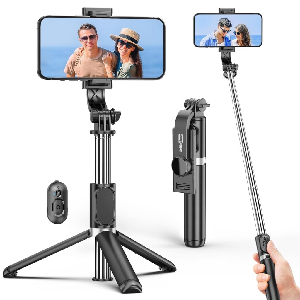 Selfie Stick Tripod, All in One Extendable & Portable iPhone Tripod Selfie Stick with Wireless Remote Compatible with iPhone 16 15 14 13 12 11 pro Xs Max 8 7, Galaxy Note10/S20/S10/OnePlus 9/9 PRO etc