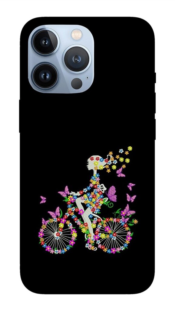 Silence Polycarbonate iPhone 13 Pro Max A Girl On Bicycle Designer Printed Mobile Hard Back Case Cover For iPhone 13 Pro Max, Black