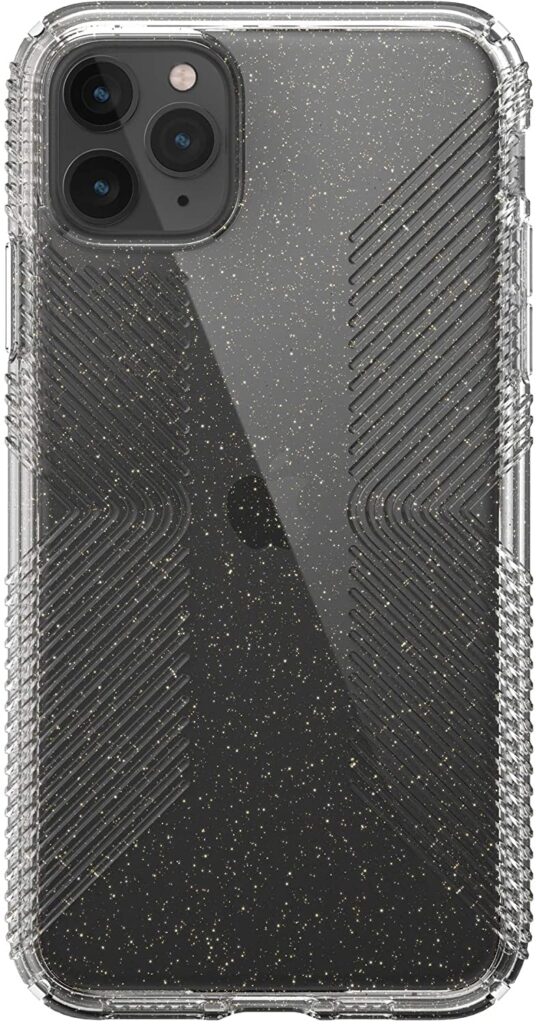Speck Products Presidio Perfect-Clear with Grip Glitter Case, Gold Glitter/Clear Compatible for iPhone (iPhone 13 Pro Max, Clear with Gold Glitter)