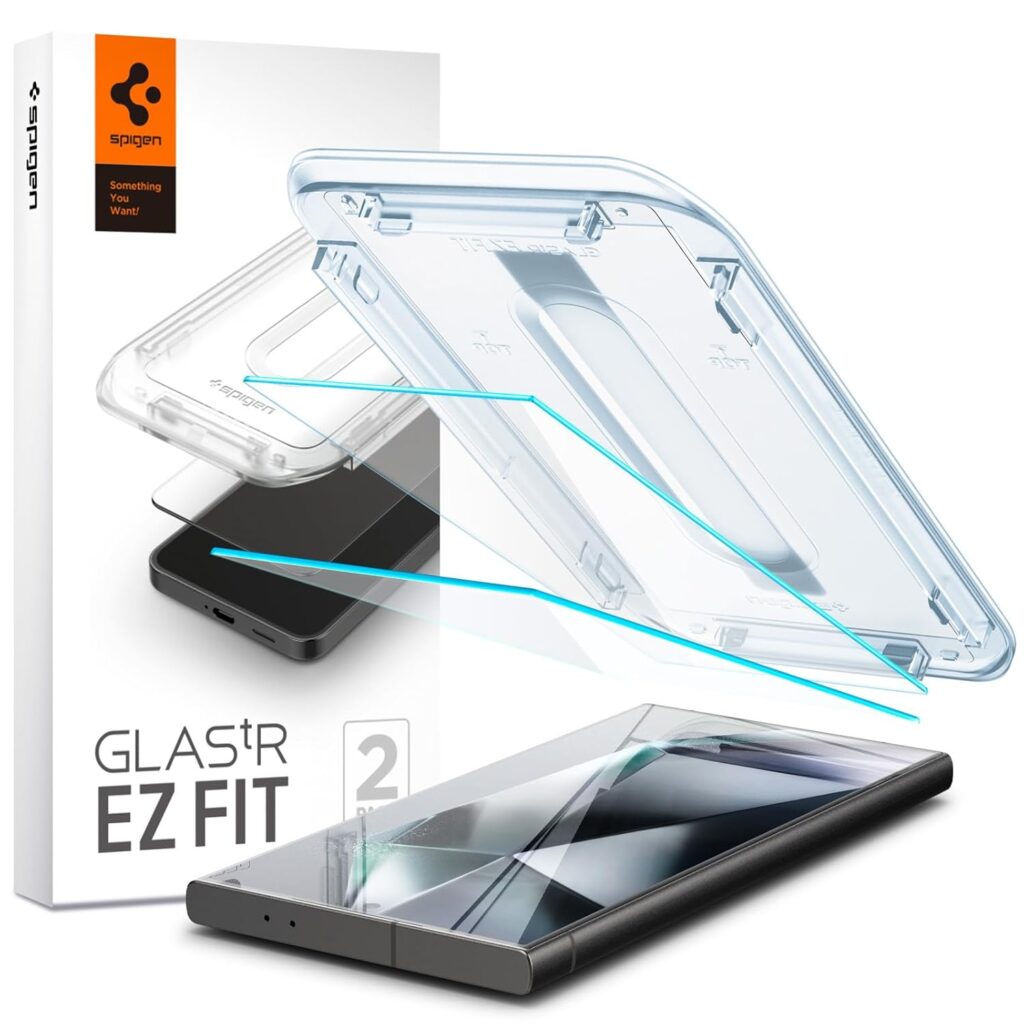 Spigen Ez Fit Tempered Glass Full Screen Protector Guard For Samsung Galaxy S24 Ultra Smartphone (2 Pack)
