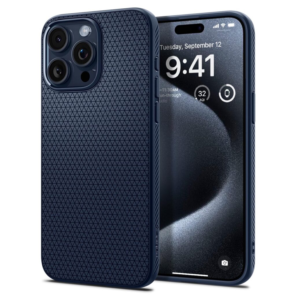 Spigen Liquid Air Back Cover Case Compatible with iPhone 15 Pro (TPU | Navy Blue)
