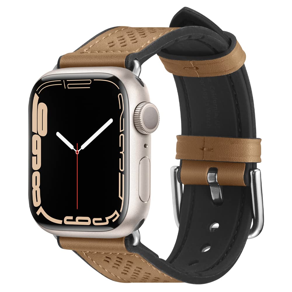 Spigen Retro Fit Strap Band for Apple Watch Ultra 3/2/1(49mm), Series 11/10(46mm), Series 9/8/7(45mm), SE3/SE2/SE/Series6/5/4(44mm), 3/2/1(42mm), Leather Charm&Modern Loook - Brown