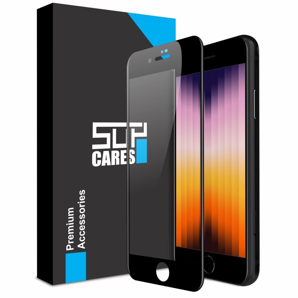 SupCares Tempered Glass for iPhone SE 2022, SE 2020, iPhone 7 and 8 (4.7 Inch) With Installation Kit | Military-Grade Gorilla Screen Protector | Edge to Edge Coverage | Black
