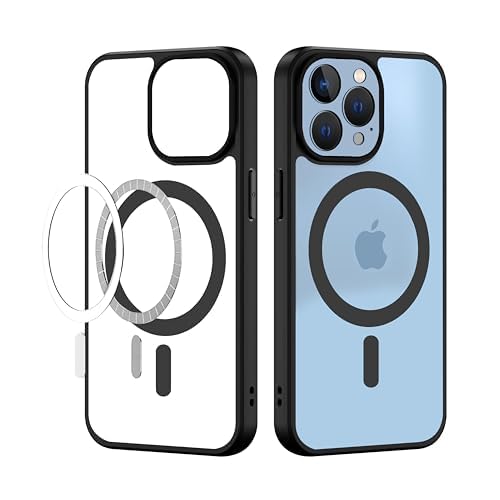 TOUCCH PC iPhone 13 Pro Magnetic Transparent Back Case | Shock Proof Design & Camera Protection | Magsafe Wireless Charging Case for Apple iPhone 13 Pro | Sleek Hard Crystal Cover - Black (Back)