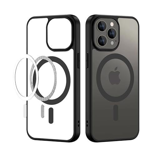 TOUCCH iPhone 13 Pro Max Magnetic Transparent Case | Shock Proof Design & Camera Protection | Magsafe Wireless Charging case for Apple iPhone 13 Pro Max | Sleek Hard Crystal Cover - Black (Back)