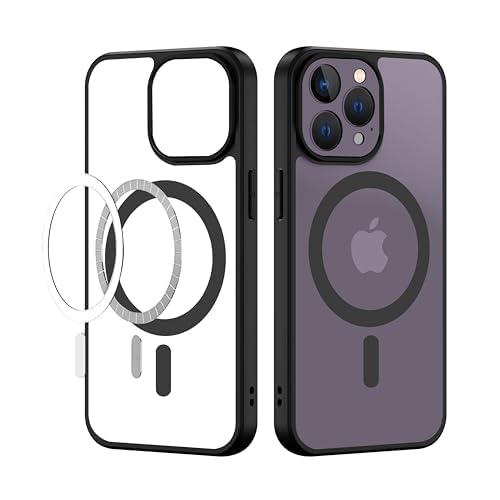 TOUCCH iPhone 14 pro Magnetic Transparent Case | Shock Proof Design & Camera Protection | Magsafe Wireless Charging case for Apple iPhone 14 pro | Sleek Hard Crystal Cover - Black (Back)