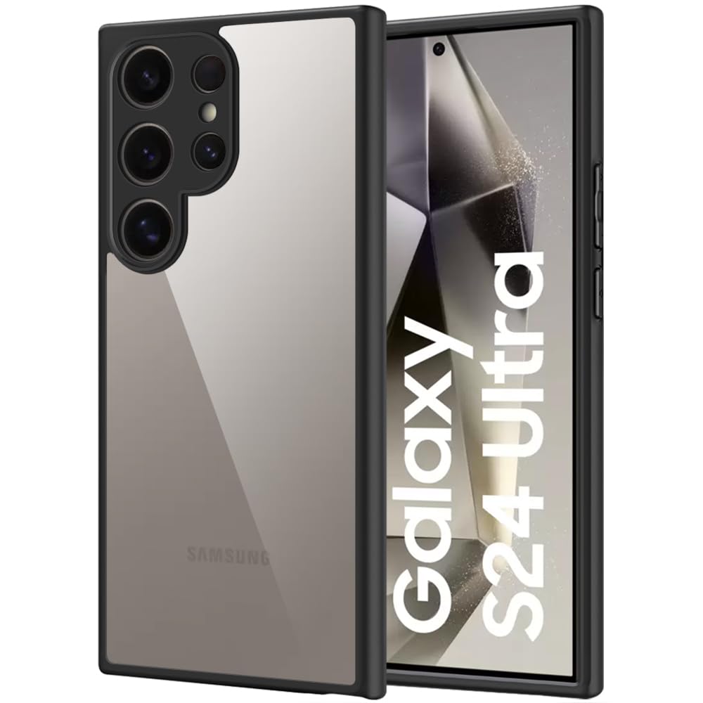 TheGiftKart Ultra-Hybrid Clear Back Cover Case for Samsung Galaxy S24 Ultra 5G | Shockproof Design | Camera Protection Bump | Transparent Back Cover for Samsung S24 Ultra 5G (PC & TPU, Black Bumper)