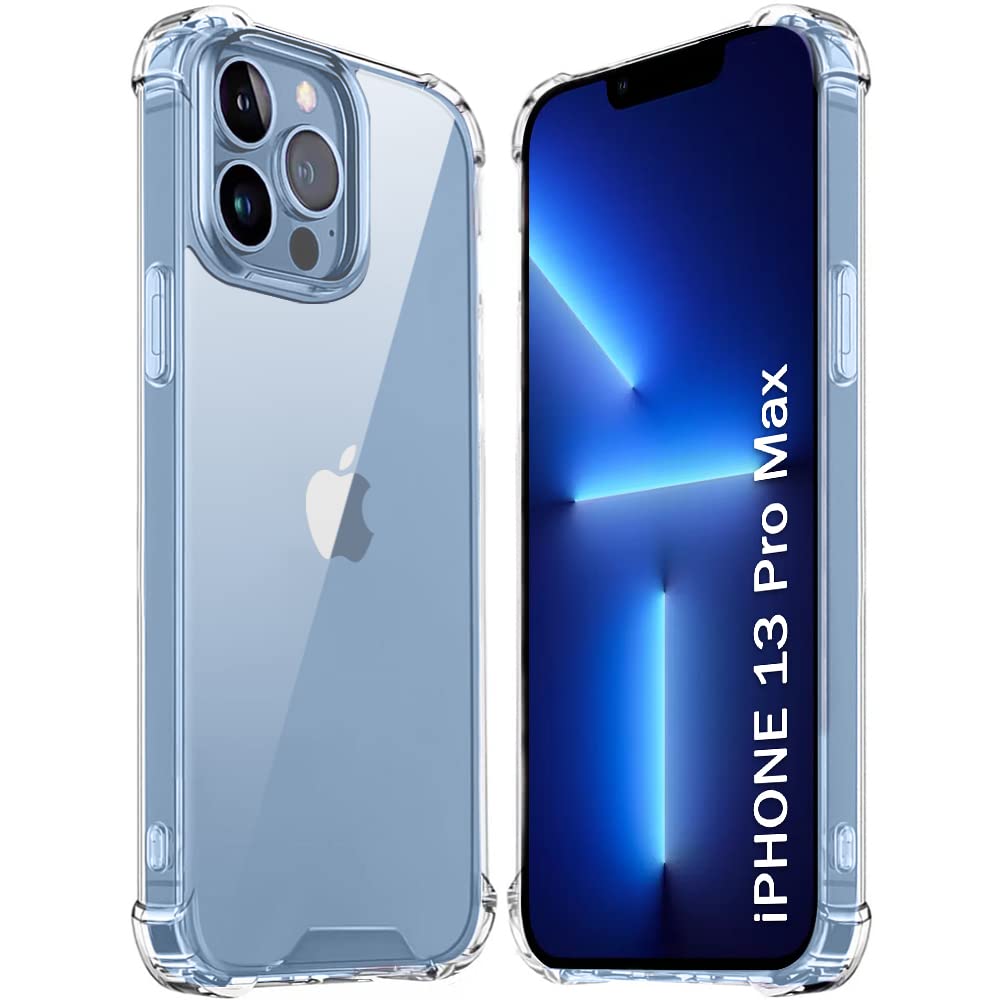 TheGiftKart Ultra-Hybrid Crystal Clear Back Cover Case for iPhone 13 Pro MAX | Camera & Screen Protection Bumps | Shockproof Design | Hard Back Cover Case (PC & TPU | Transparent)