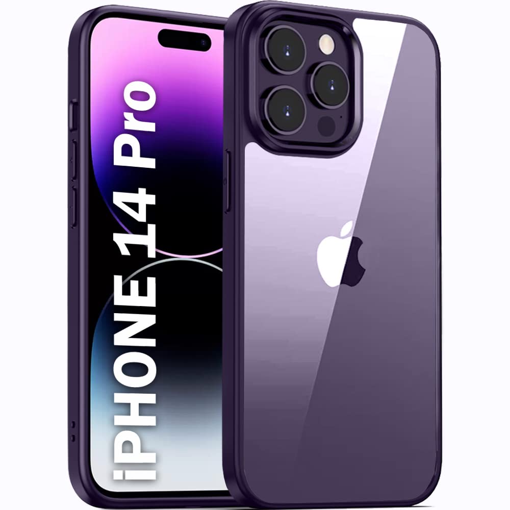 TheGiftKart Ultra-Hybrid Crystal Clear Back Cover Case for iPhone 14 PRO | Slim Fit Shockproof Design | Camera Protection Bump | Transparent Back Cover Case for iPhone 14 Pro (TPU | Purple Bumper)