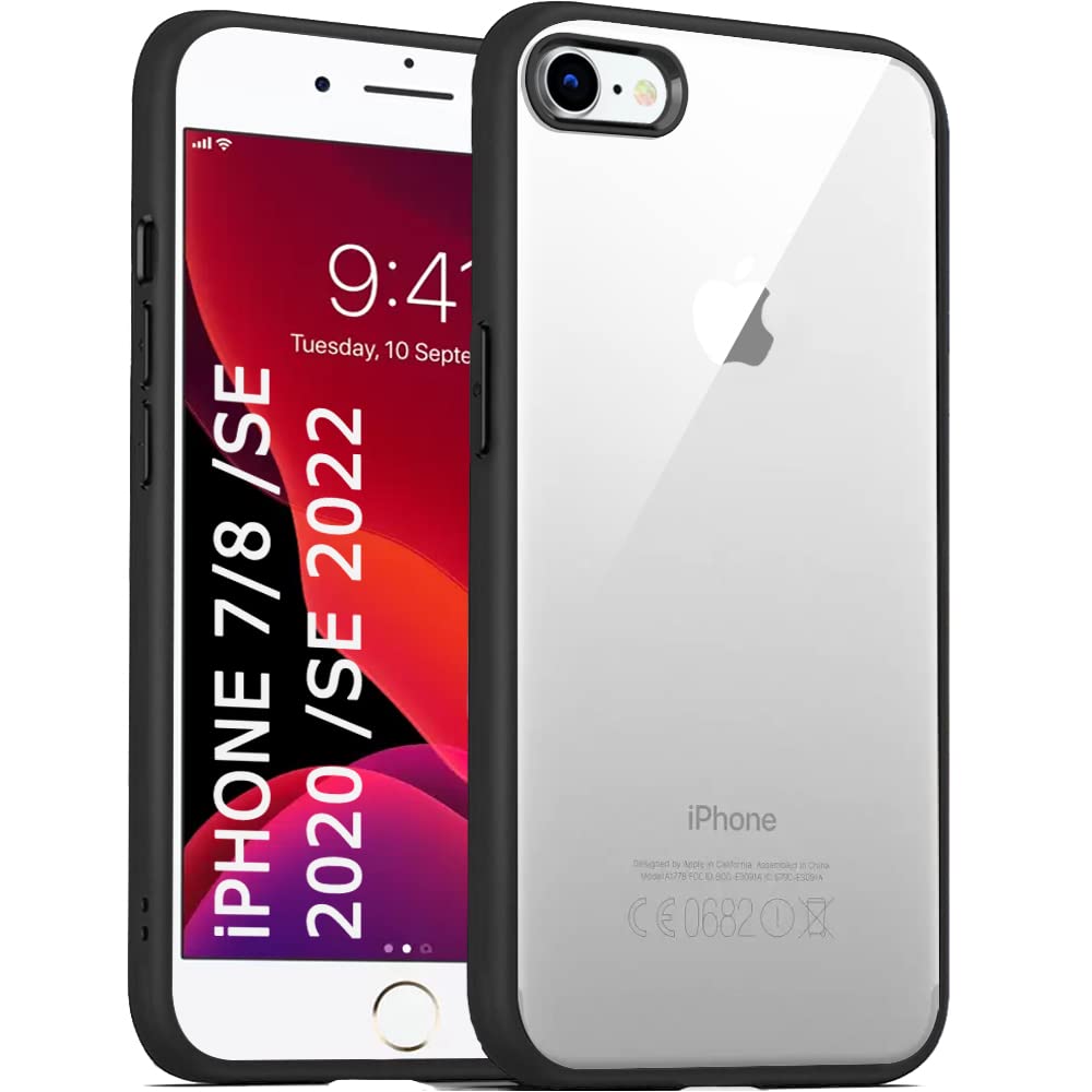 TheGiftKart Ultra-Hybrid Crystal Clear Back Cover Case for iPhone 7/8 / SE 2020 / SE 2022 | Slim Fit Shockproof Design | Camera Protection Bump | Transparent Back Cover Case (PC & TPU | Black Bumper)