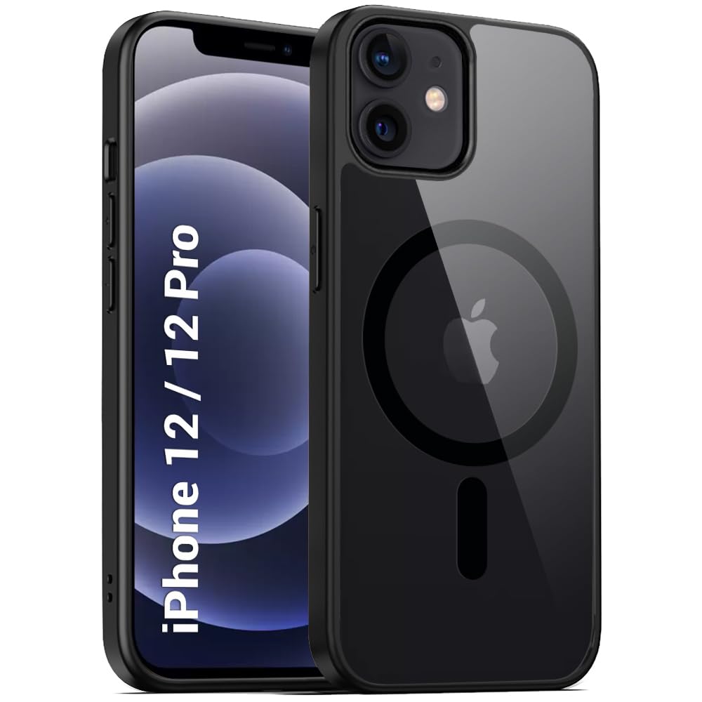 TheGiftKart Ultra-Hybrid Shockproof Back Cover Case for iPhone 12/12 Pro Compatible with MagSafe | Camera Protection Bump | Hard Back Case Cover for iPhone 12/12 Pro (PC & TPU, Black Sides)