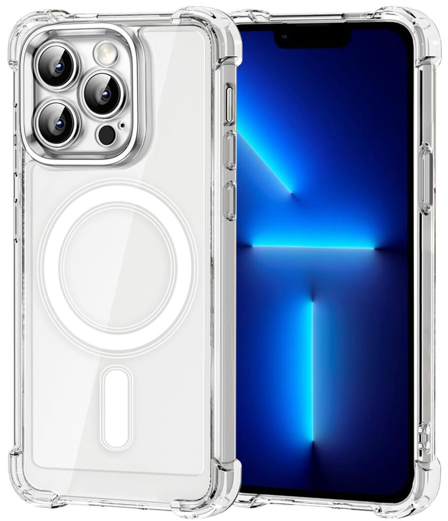 USTIYA Magnetic Case for iPhone 13 Pro Max (6.7-inch) - Transparent Heavy Duty Acrylic + Rigid TPU Case with Camera Protector, Anti-Yellowing Back Cover